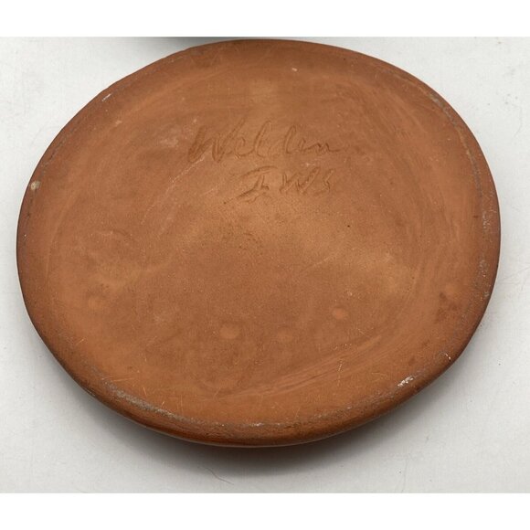 Art Pottery Trivet Glazed Floral Terra Cotta Handcrafted Welder Vtg Round Rustic - Picture 4 of 9